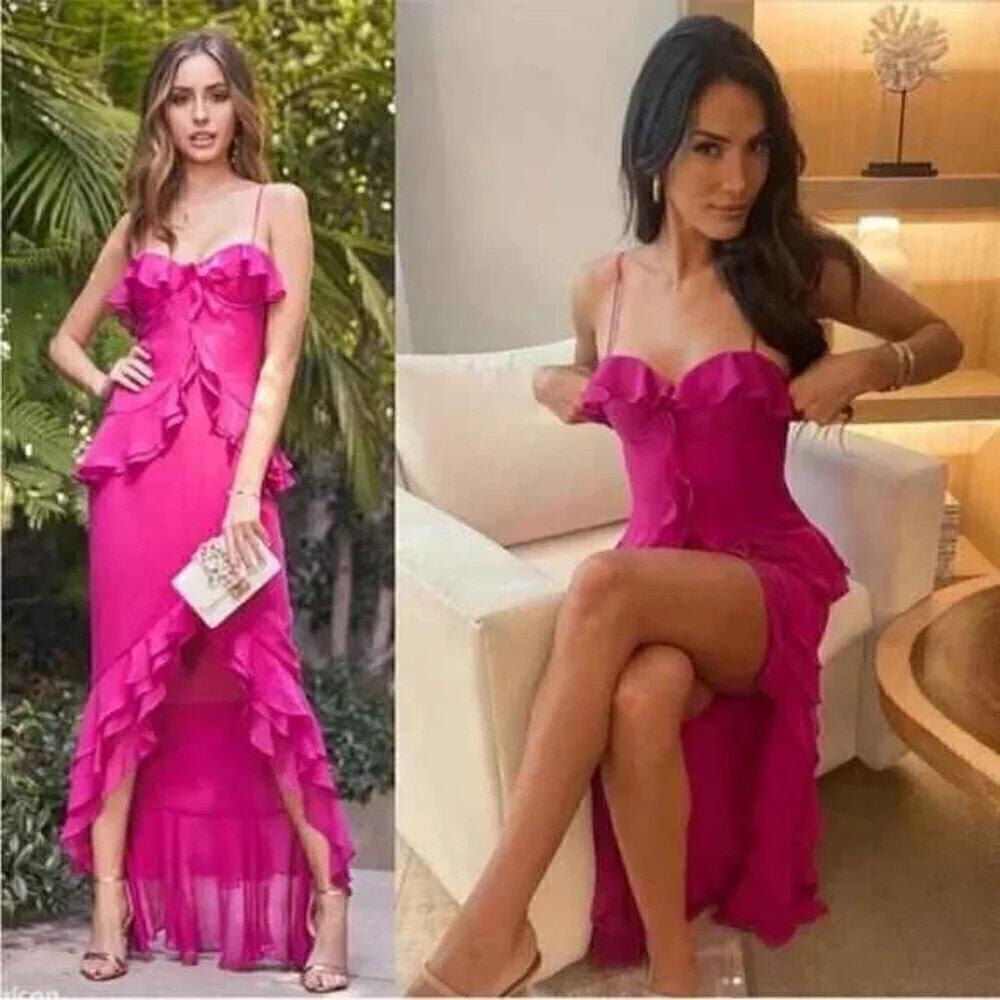 Lover's & Friends Melissa Gown MWT Magenta Pink size Medium Ruffle Wedding
